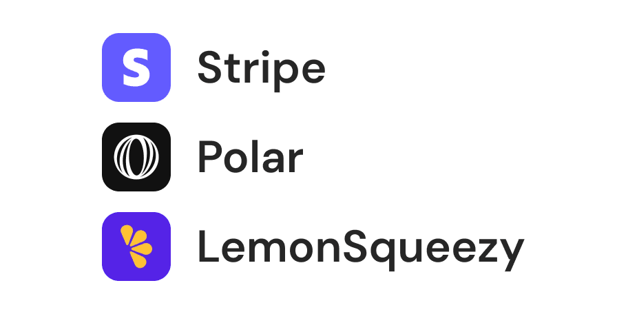 Stripe, LemonSqueezy, and Polar logo