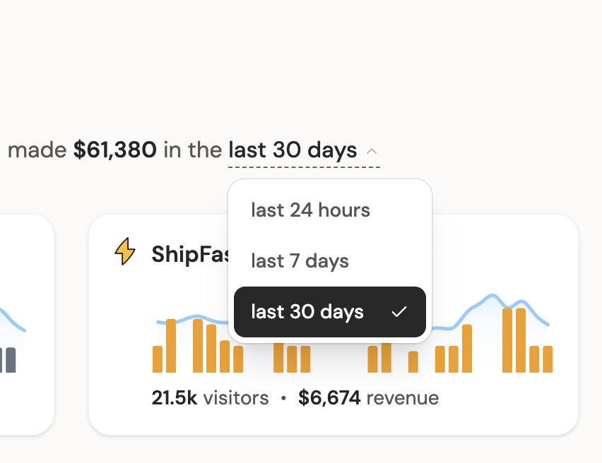 Dashboard period selector | DataFast Changelog