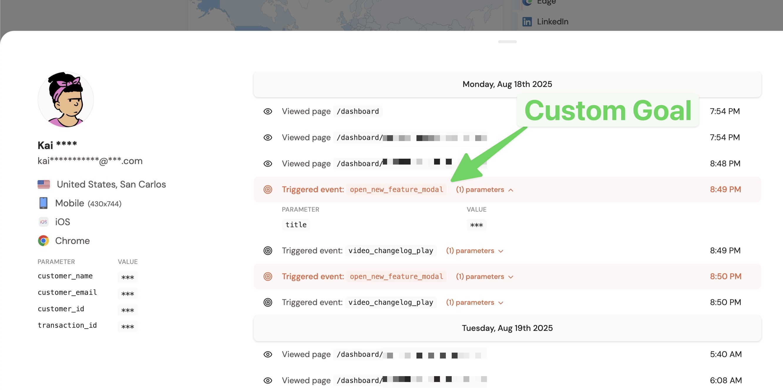 DataFast custom goals example