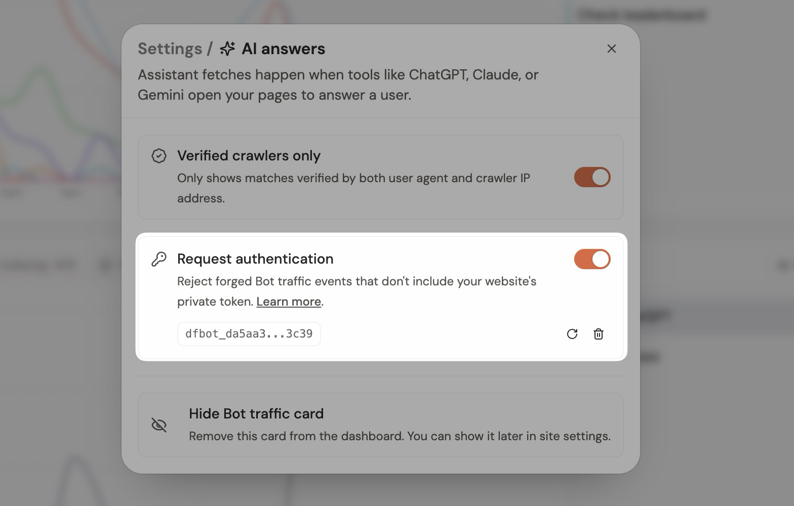 Bot traffic request authentication setting